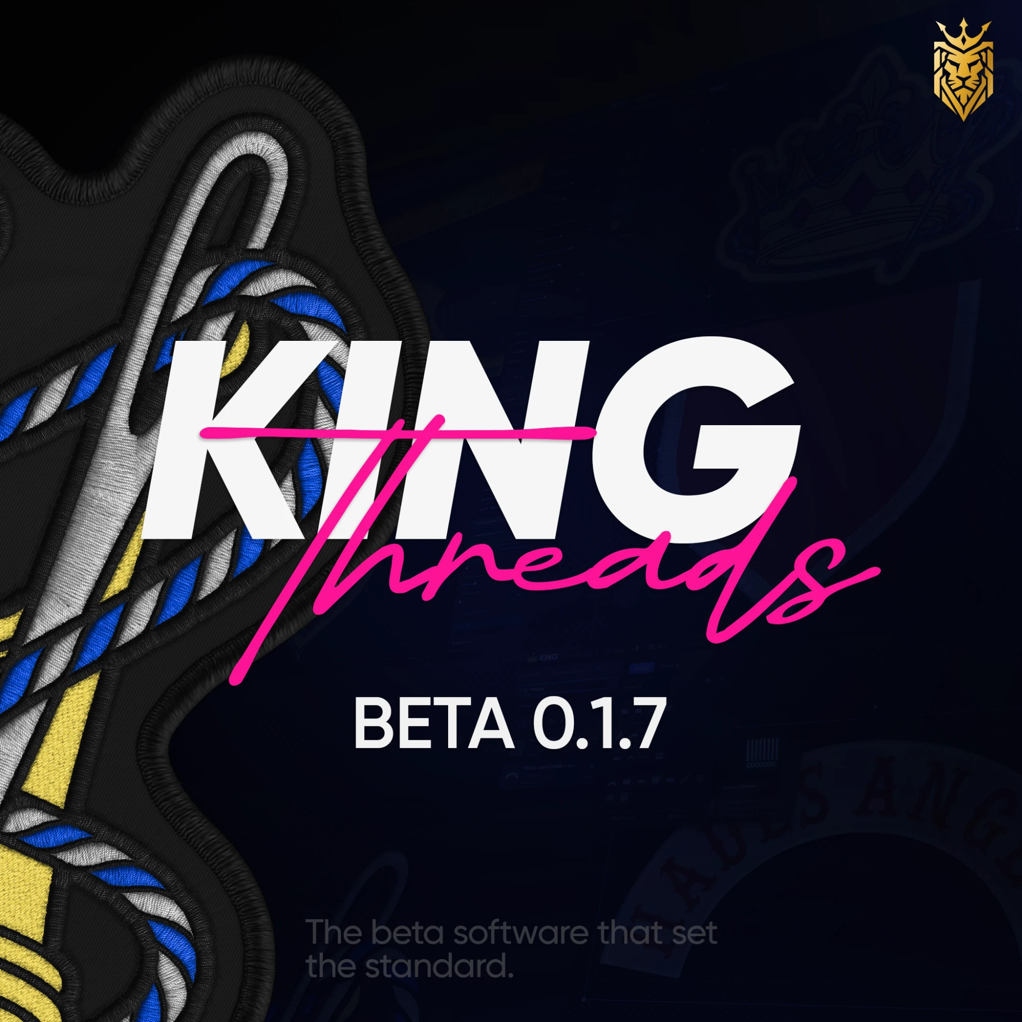 King Threads Beta 0.1.7 cover art with an embroidered patch